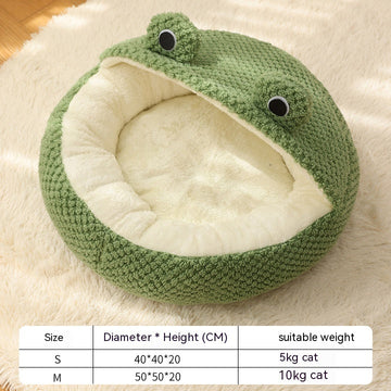 Frog-Shaped Plush Pet Bed – Cozy Nest for Cats, Kittens & Small Dogs – detail view