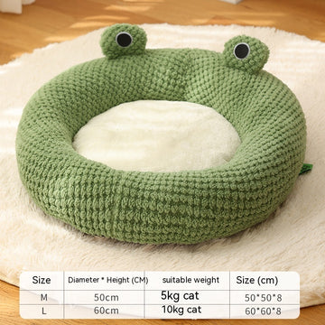 Frog-Shaped Plush Pet Bed – Cozy Nest for Cats, Kittens & Small Dogs – in use