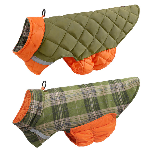 Double-Sided Reflective Plaid Dog Vest – Warm Winter Coat – lifestyle photo