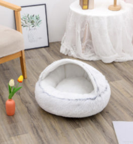 havanese dog in gray round pet house bed size L comfort