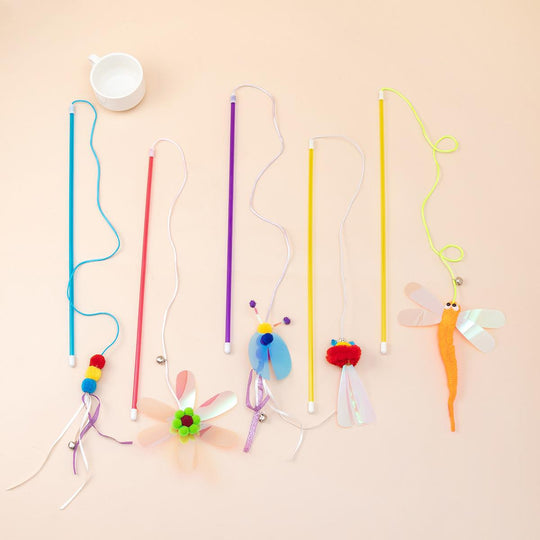 Cat Teaser Wand – Shiny Reflective Ribbon Toy – side view