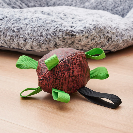 Tug-of-War Rugby Dog Toy – Squeaky Ribbon Pull Chew Ball for Medium & Large Dogs