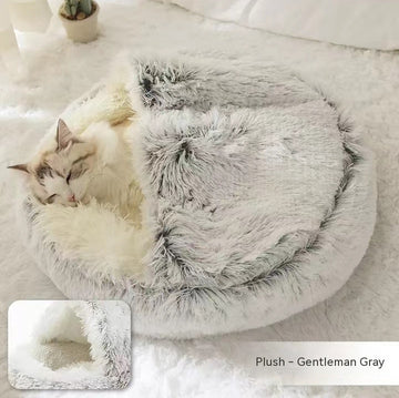 Round Winter Pet Bed – Plush Warm House for Dogs & Cats – color options
