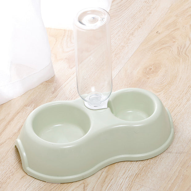 Macaron Pet Double Bowl with Drinking Bottle – Round Plastic Feeder – packaging
