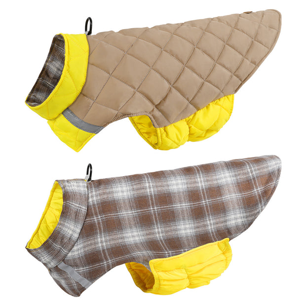 Double-Sided Reflective Plaid Dog Vest – Warm Winter Coat – size reference
