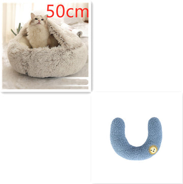 Round Winter Pet Bed – Plush Warm House for Dogs & Cats – in use