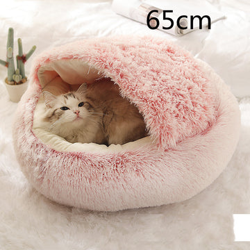 multi pet sharing round plush bed house small dogs cats