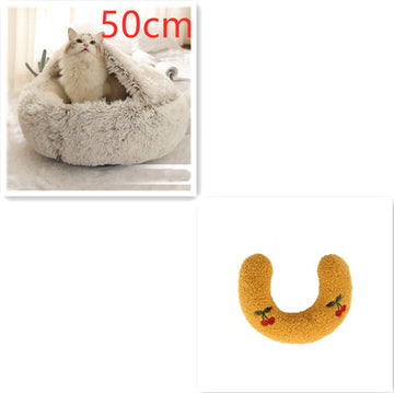 Round Winter Pet Bed – Plush Warm House for Dogs & Cats – angle view
