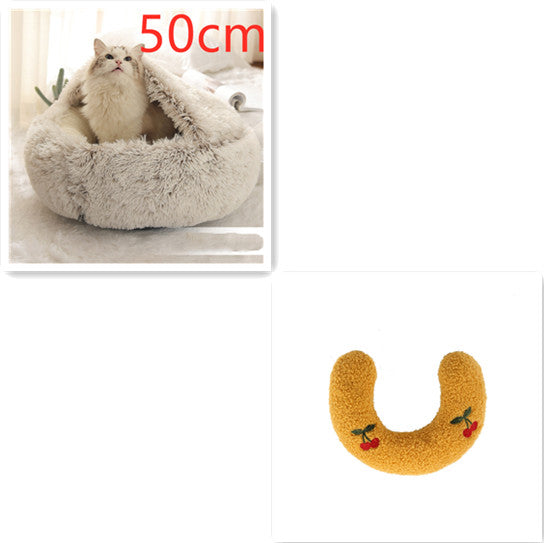 Round Winter Pet Bed – Plush Warm House for Dogs & Cats – angle view
