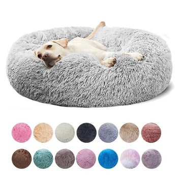 Machine-Washable Plush Round Dog Bed – Orthopedic Comfort – in use