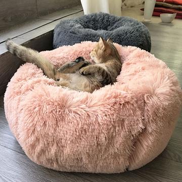 Round Plush Pet Nest Bed - Cozy Kennel for Small Dogs & Cats – angle view