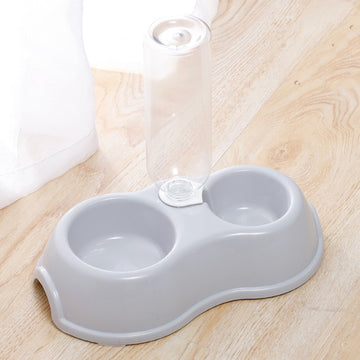 Macaron Pet Double Bowl with Drinking Bottle – Round Plastic Feeder – close-up