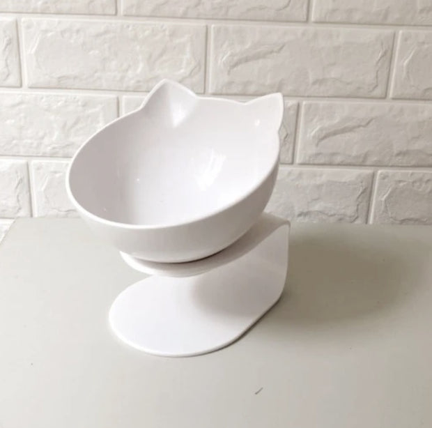 Elevated Double Cat Bowl – 15° Tilted Neck-Protection Food & Water Feeder – pet wearing