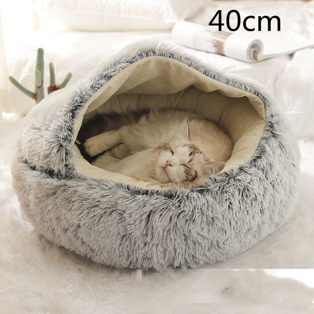 Round Winter Pet Bed – Plush Warm House for Dogs & Cats – close-up