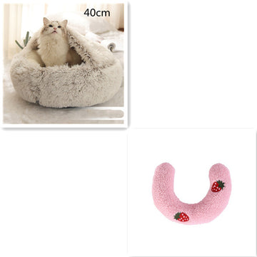 Round Winter Pet Bed – Plush Warm House for Dogs & Cats – in use