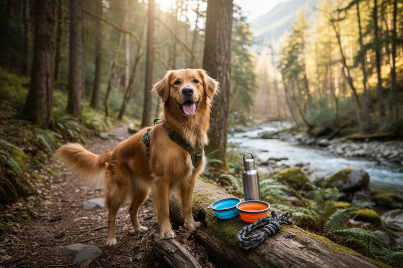 Portrait of cute dog outside in the wild with Travel Bowls & Bottles