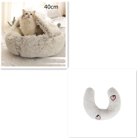 Round Winter Pet Bed – Plush Warm House for Dogs & Cats – detail view