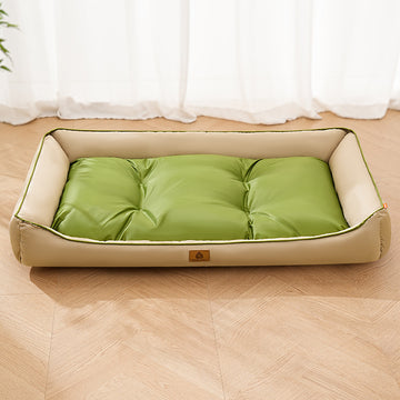 Waterproof Oxford Square Dog Bed – Color Block All-Season Mat – in use