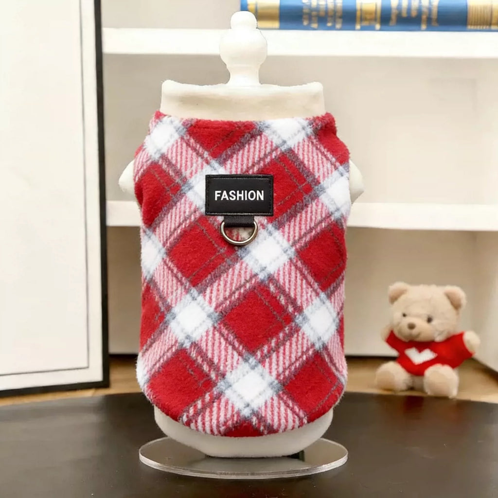 Polar Fleece Dog Coat – Warm Winter Sweater in red plum, another view.