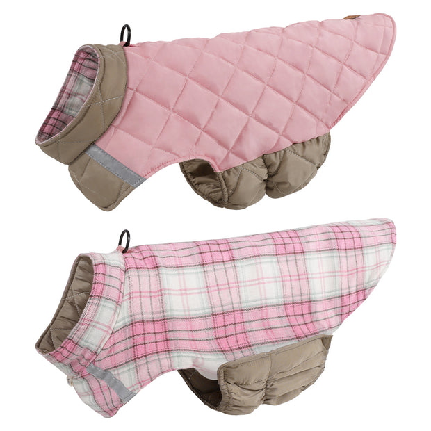 Double-Sided Reflective Plaid Dog Vest – Warm Winter Coat – features