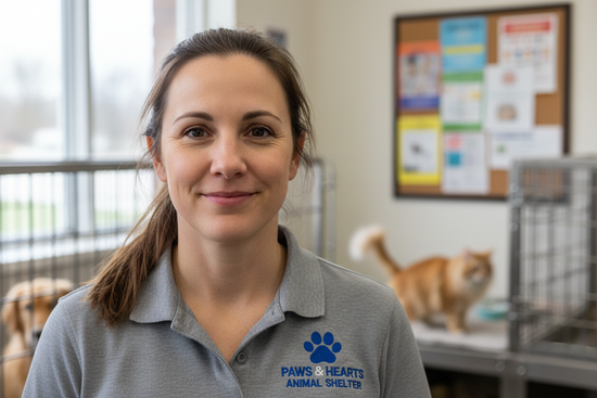 realistic portrait of Mia Thompson as Animal Shelter Volunteer