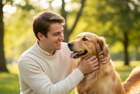 Realistic Portrait of young Daniel Greene with his dog 