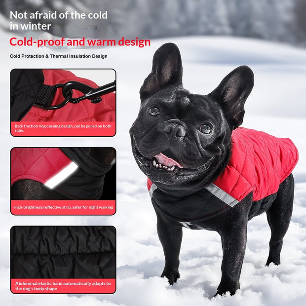 Double-Sided Reflective Plaid Dog Vest – Warm Winter Coat – detail view