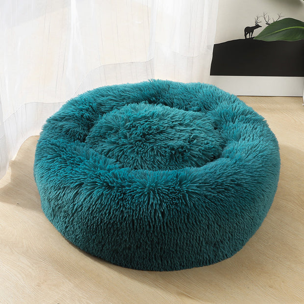 Round Plush Pet Nest Bed - Cozy Kennel for Small Dogs & Cats – pet wearing