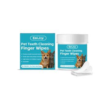 Pet Dental Finger Cots with Cleansing Wipes – 50 Pack Tooth Cleaning – in use