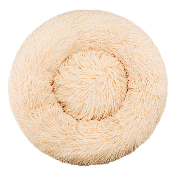 Machine-Washable Plush Round Dog Bed – Orthopedic Comfort – in use
