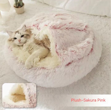 Round Winter Pet Bed – Plush Warm House for Dogs & Cats – features
