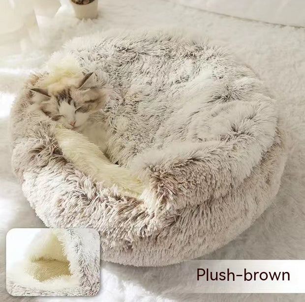 Round Winter Pet Bed – Plush Warm House for Dogs & Cats – lifestyle photo