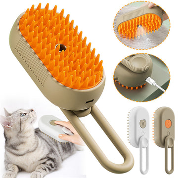 3-in-1 Electric Steam Pet Brush – Grooming Spray & Massage Comb – in use