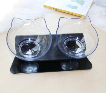 Elevated Double Cat Bowl – 15° Tilted Neck-Protection Food & Water Feeder – packaging