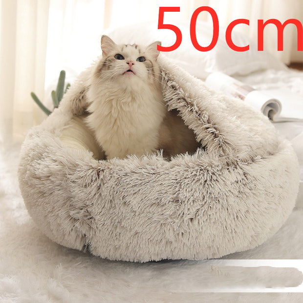 Round Winter Pet Bed – Plush Warm House for Dogs & Cats – pet wearing