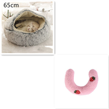 siberian cat in long plush round bed size L warm nest