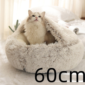 Round Winter Pet Bed – Plush Warm House for Dogs & Cats – pet wearing
