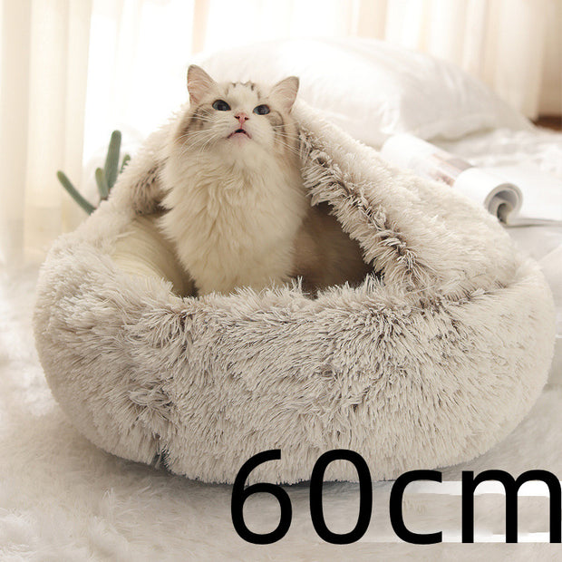 Round Winter Pet Bed – Plush Warm House for Dogs & Cats – pet wearing