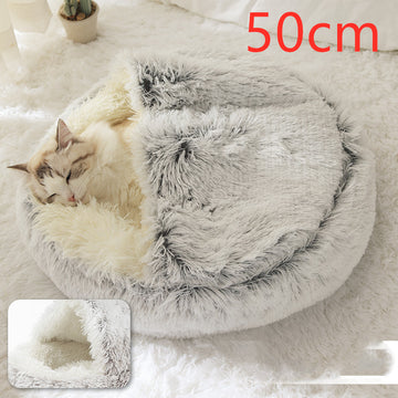 size M 50cm round plush cat nest bed warm house