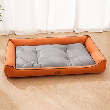 Waterproof Oxford Square Dog Bed – Color Block All-Season Mat – features