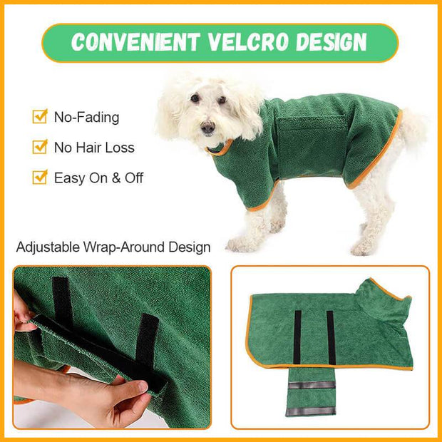 Absorbent Dog Bathrobe – Quick-Dry Microfiber Towel Coat with Belt – features