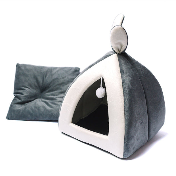 Multi-Functional Cat House Villa – Enclosed Pet Cave with Removable Cushion – detail view