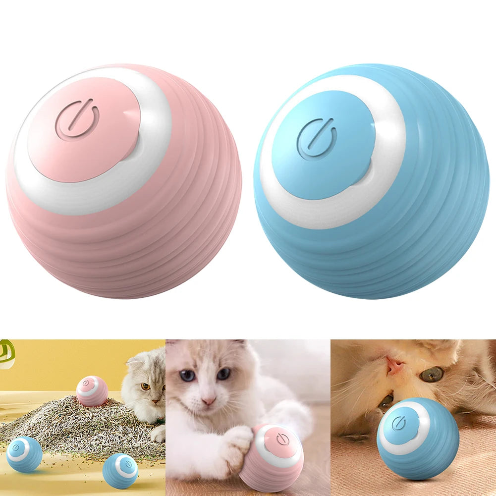 USB rechargeable smart cat ball toy in blue silicone for indoor cats