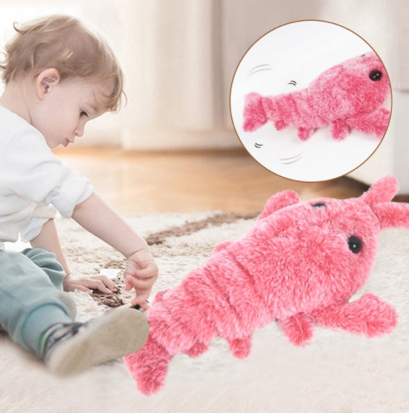 Electric Jumping Shrimp Cat Toy – USB Plush Lobster – size reference