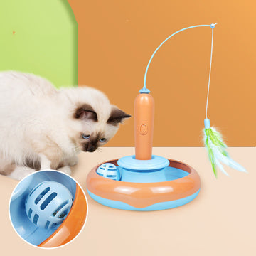 Cat Turntable Toy - 2-in-1 Feather Wand Self-Play Spinner – side view