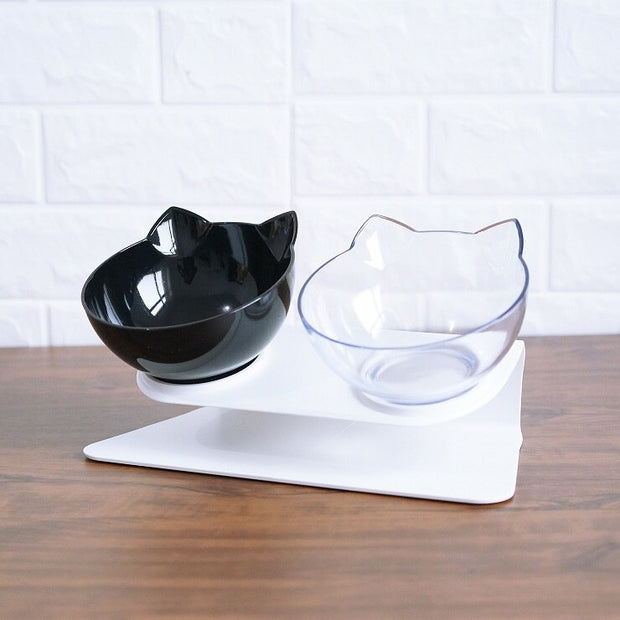 Elevated Double Cat Bowl – 15° Tilted Neck-Protection Food & Water Feeder – close-up