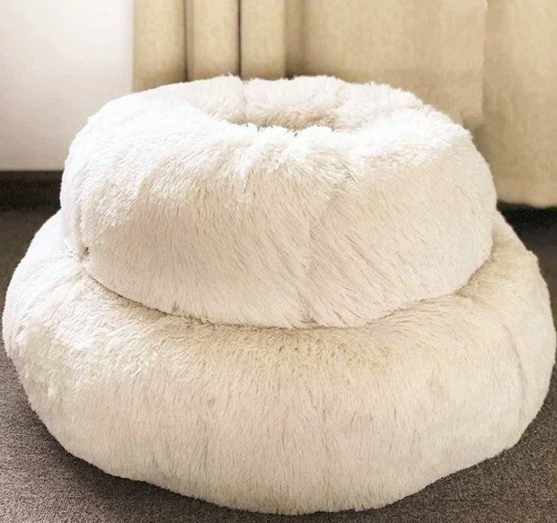 Round Plush Pet Nest Bed - Cozy Kennel for Small Dogs & Cats – in use