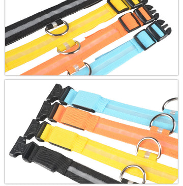LED Dog Safety Collar – Nylon Glow-in-the-Dark Night Light – features