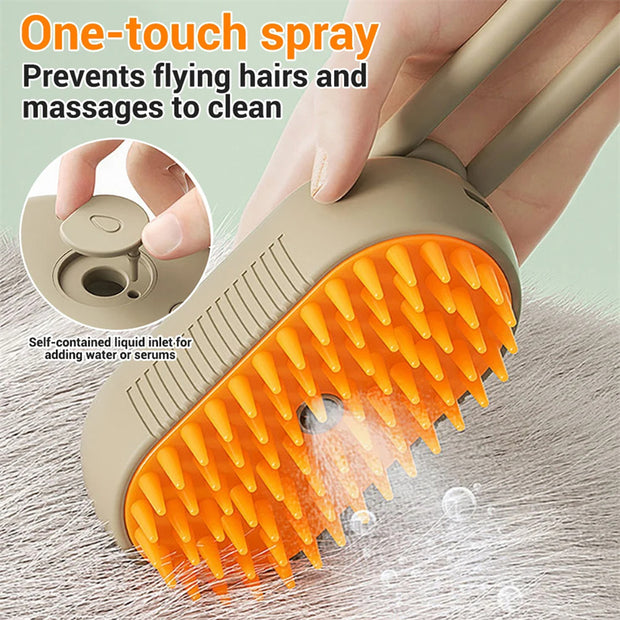 3-in-1 Electric Steam Pet Brush – Grooming Spray & Massage Comb – detail view
